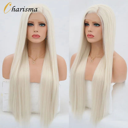 Charisma Blond Wigs Synthetic Lace Front Wig Long Silky Straight Lace Front Wig Heat Resistant Fiber Hair Cosplay Wigs For Women