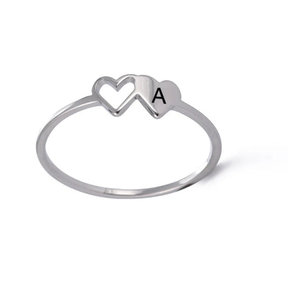 COOLTIME Initial Letter Ring for Women Stainless Steel A-Z Alphabet Double Heart Rings Simple Wedding Cheap Gift For Lover