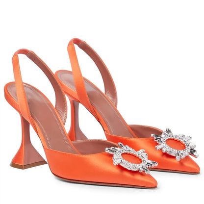 2025 Brand women Pumps luxury Crystal Slingback High heels Summer bride Shoes Comfortable triangle Heeled Party Wedding Shoes