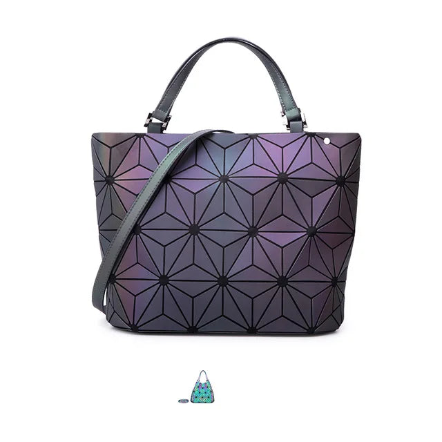 Ladies Luminous Bag Geometric Bags for Women 2024 Quilted Shoulder Bags Laser Plain Folding Female Handbags Bolsa Feminina