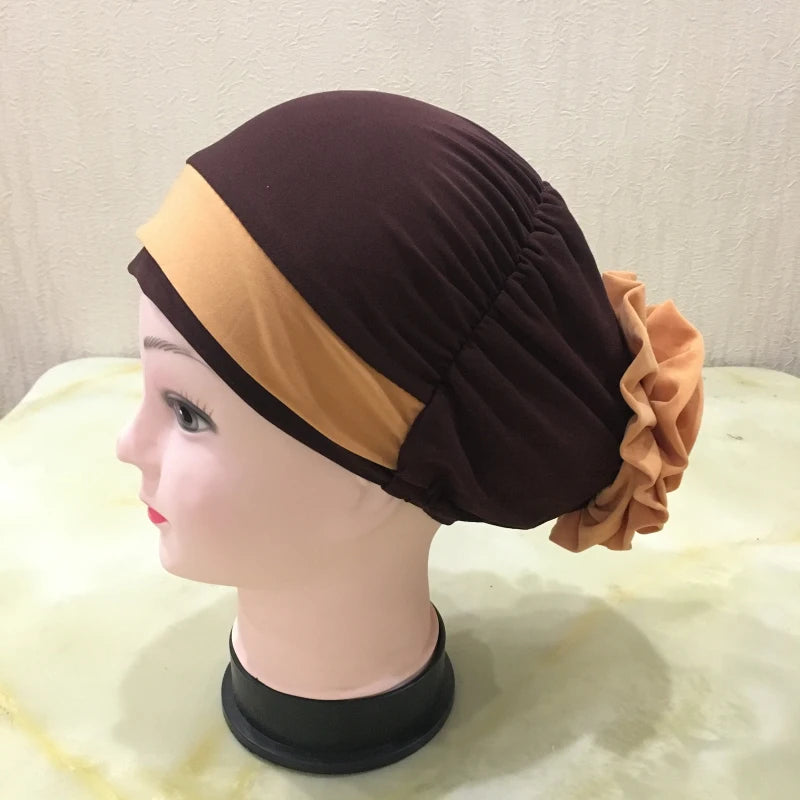 H133 Forehead two colors Turban hijab Stretch Inner Hijabs Full cover Caps Ready To Wear Women Head Scarf Under Hijab Bo