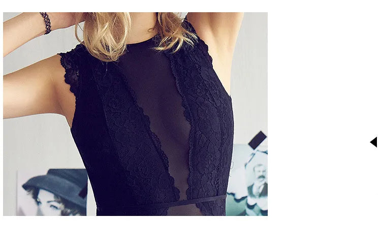 JYF Brand Vintage Sexy Onesies Ultra thin Lace Sleeveless Sleepwear Backless Transparent Mesh Cozy Soft Women's Pajamas