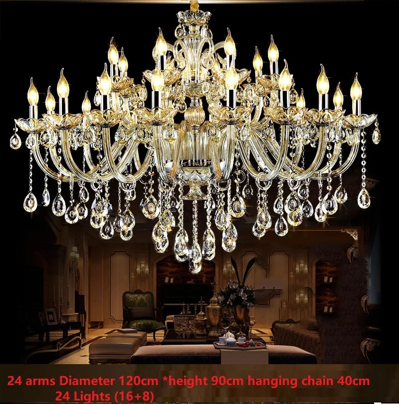 Large 18/24/30 Lights Modern Big Lustres 100% K9 Crystal Luxury Home Decoration Transparent/Amber/Gold/Cognic Villa Chandelier