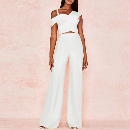 High Quality Two Piece Sets Rompers Womens Jumpsuit  Sexy One Shoulder Bodycon Bandage Jumpsuit Elegant Overalls for Women