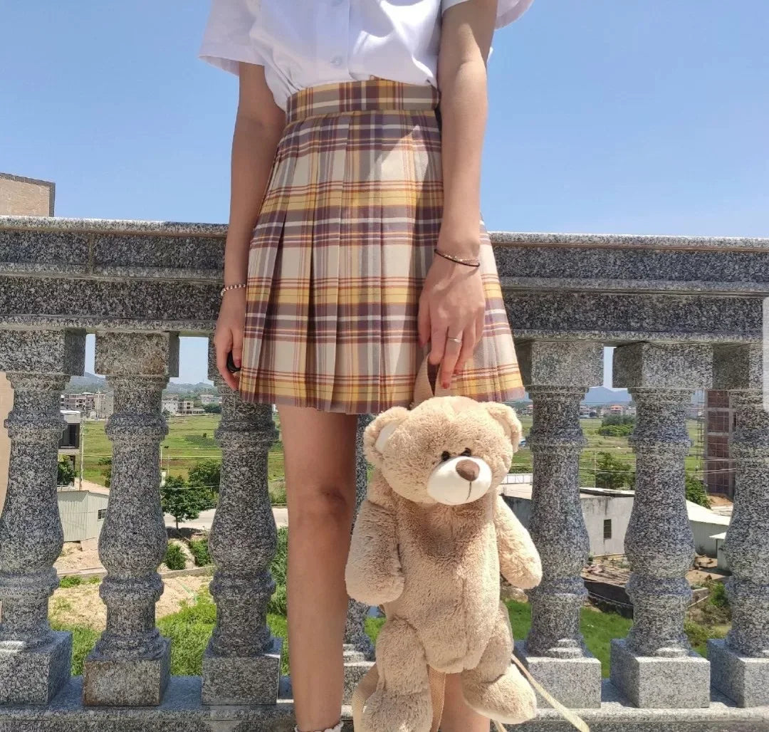 School Girl Uniform Pleated Skirts Japanese School Uniform High Waist A-Line Plaid Skirt Sexy JK Uniforms for Woman Full set