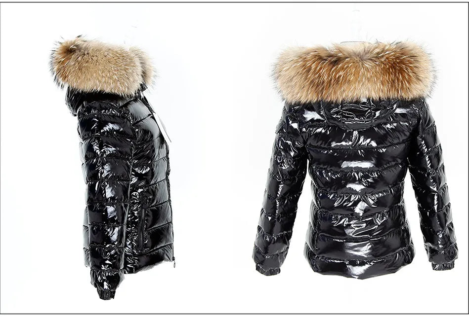 Maomaokong Winter Jacket Women Real Fur Coat Parkas Duck Down Lining Coat Real Raccoon Fur Collar Warm Black Streetwear