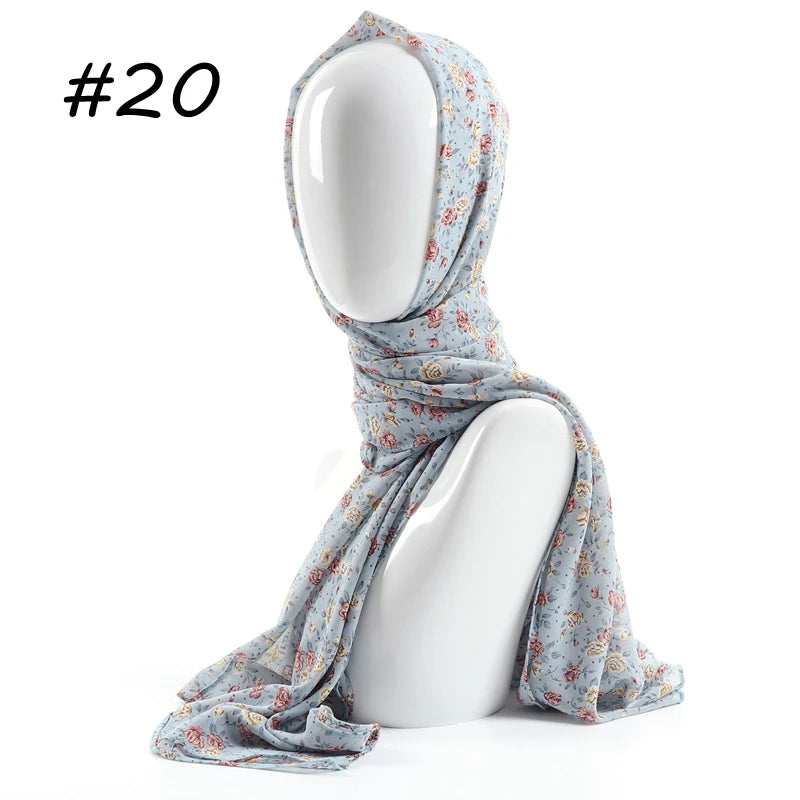 70*180cm Women Printed Soft Floral Muslim Chiffon Hijab Head Scarf Wraps New Designs
