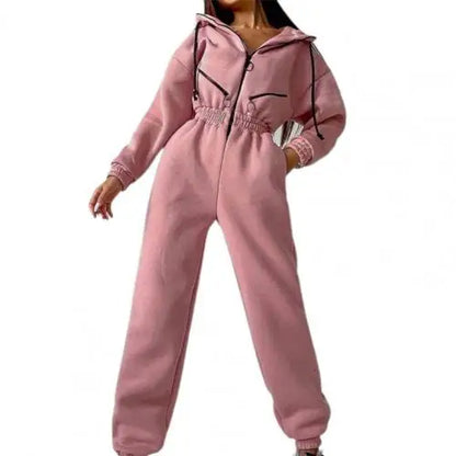 Warm Winter Women Hooded Playsuit Solid Color Thick Tight Waist Rompers Casual Women Hoodie Jumpsuit Overalls combinaison femme