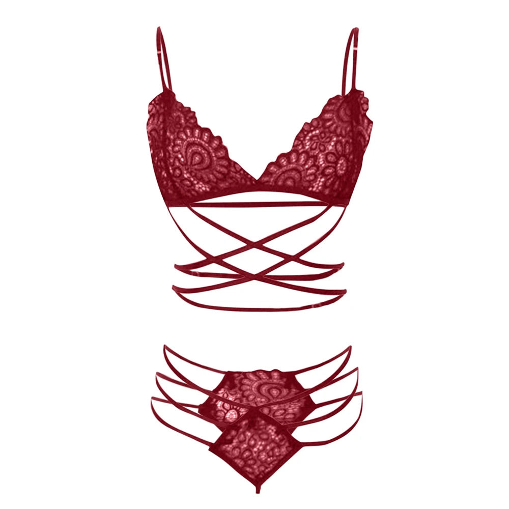 Sexy Lingerie Pornos Suit Corset Bandage Push Up Lace Bra Tops Panties Underwear Set Sleepwear Pajamas Erotic Costume Intimates