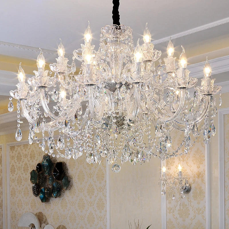 Modern European Style Gold/Silver Clear Crystal Chandelier K9 Hanging Light Fixture Clear Crystal Home Lighting Decor