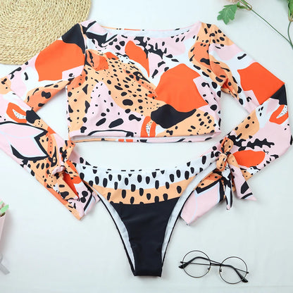 TYAKKVE Surf Swimwear Rash Guard Long Sleeve One Piece Swimsuit For Women Print High Neck Bodysuits Swim Suits Backless Monokini