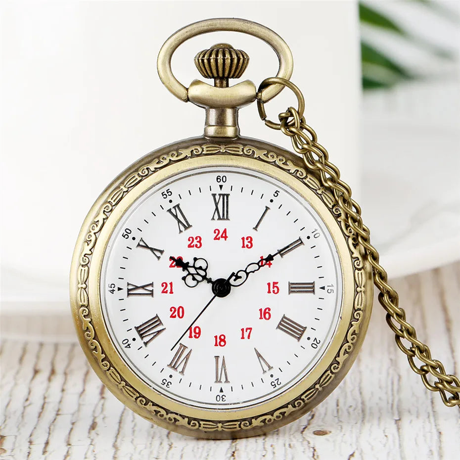 Bronze Retro Roman Numerals Display Quartz Pocket Watch Vintage Pendant Clock for Men Women Fob Sweater Chain / Hanging Chain