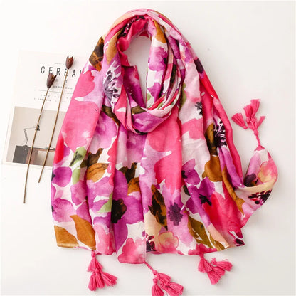 2026 Luxury Brand Ink Painting Floral Tassel Viscose Shawl Scarf Lady High Quality Pashmina Hijab and Wraps Foulard Muslim Sjaal