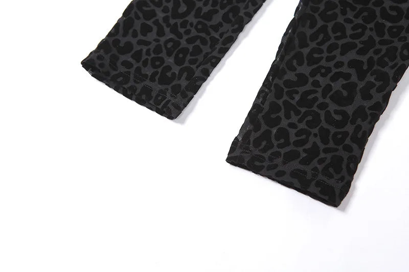 Shestyle Leopard Transparent Jumpsuits Women Skinny Back Zip Mock Neck Black Sexy 2021 Hot Animal Print Slim Clubwear Fitness