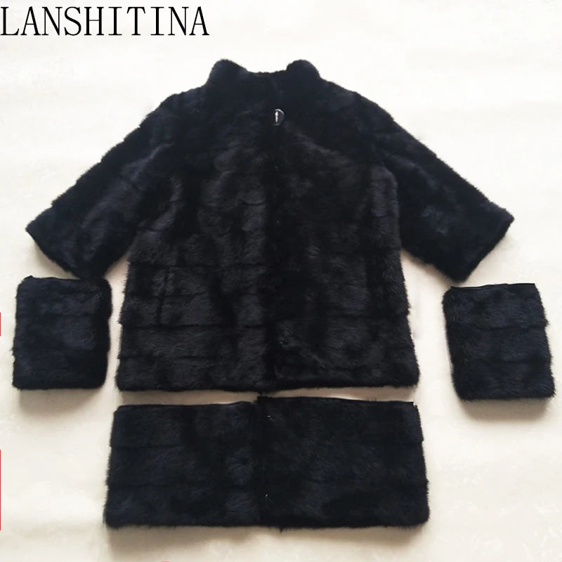 2021 Russian Woman 100% Real Mink Fur Coat Genuine Leather Coat Winter Warm Natural Fur Jacket Long Sleeve Stand-up Collar