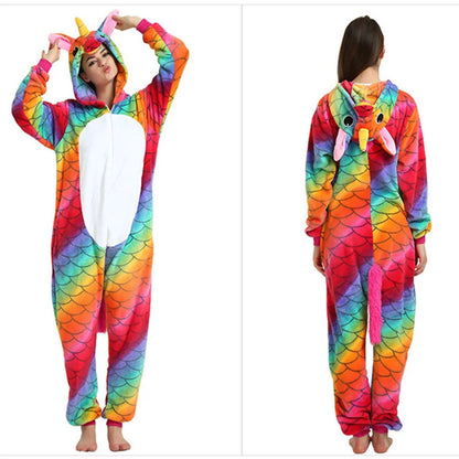 Animal Onesies Winter Flannel Family Matching Pajamas for Kids and Adult Unicorn Sleepwear Pyjamas Boys Girls Homewear Jumpsuit
