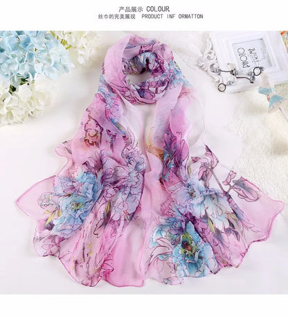 Hot Fashion Summer Chiffon Georgette Scarf Parrot Peony Print Women Foulard Long Shawl&Wrap Bandana Elegant Thin 50*160cm M163