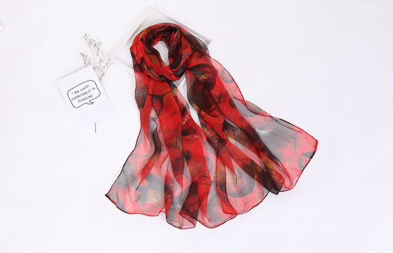 Women Foulard Chiffon Georgette Bandana Scarf Tree Leaf Print Long Shawl Summer Wrap Lady Elegant Thin breathable