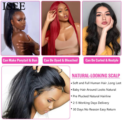 ISEE HAIR 13x6 HD Lace Frontal Wigs Human Hair Straight Full Lace Front Wigs For Women Pre-plucked Transparent Lace Wigs On Sale
