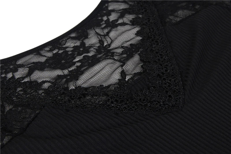 Bodysuits Women Top Fashion V Neck Lace Skinny Lingerie Leotard Black Mesh Salopette Teddy Femme Horn Sleeves Rompers Jumpsuits