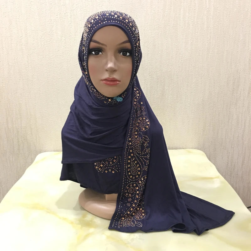 H099 high quality soft jersey scarf with stones pull on modal headscarf women's hijab islamic female shawl headwrap