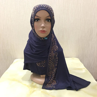H099 high quality soft jersey scarf with stones pull on modal headscarf women's hijab islamic female shawl headwrap