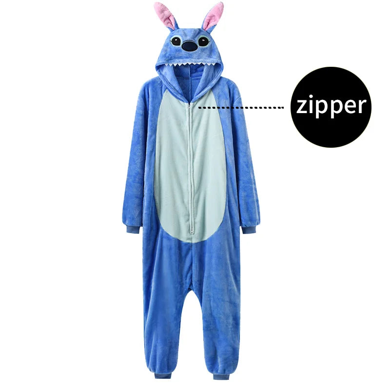 Anime Kigurumis Onesies With Slippers Overalls Adult Women Men Blue Animal Pajama Button Zipper Jumpsuit Funny Outfit XXL Suit