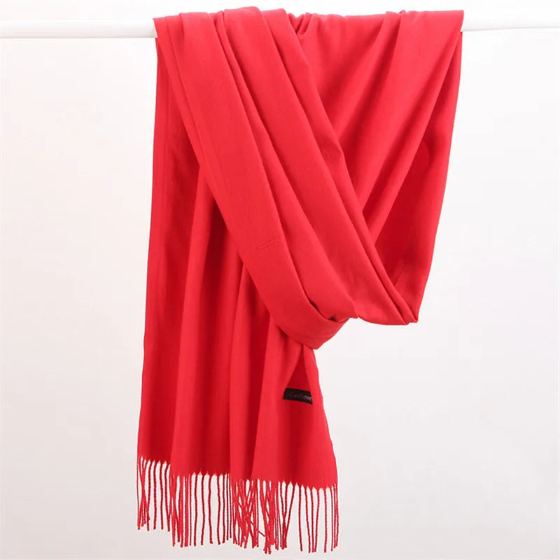 Fashion Solid Color 2023 Women Scarf Winter Hijabs Tessale Tassels Long Lady Shawls Cashmere Like Pashmina Hijabs Scarves Wraps