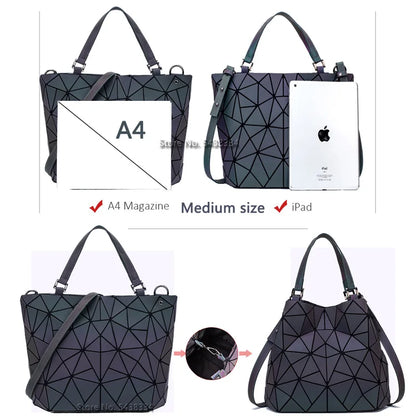 Ladies Luminous Bag Geometric Bags for Women 2024 Quilted Shoulder Bags Laser Plain Folding Female Handbags Bolsa Feminina