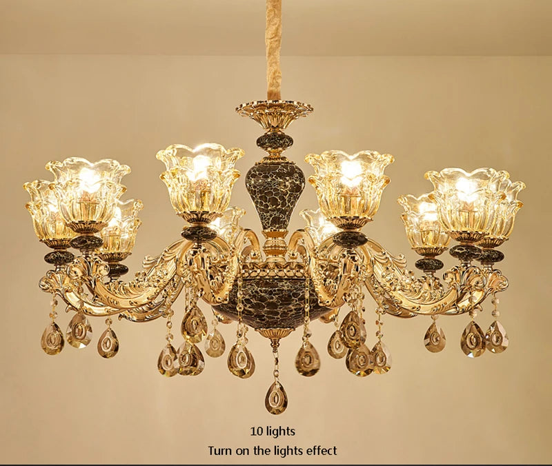 French Luxury Crystals Chandelier Living Room Bedroom Lamps Atmosphere Minimalist Ceramic Bedroom Crystal Lamp Villa Light Stair