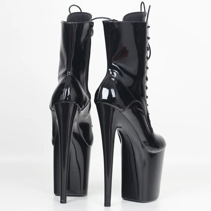 JIALUOWEI INS Style 20CM Extreme High Heels Platform Boots Lace Up Sexy Pole Dancing Ankle Boots Side Zip 5-12