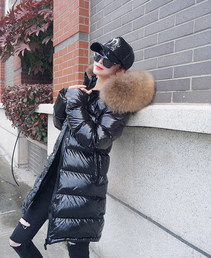 Maomaokong Winter Jacket Women Real Fur Coat Parkas Duck Down Lining Coat Real Raccoon Fur Collar Warm Black Streetwear