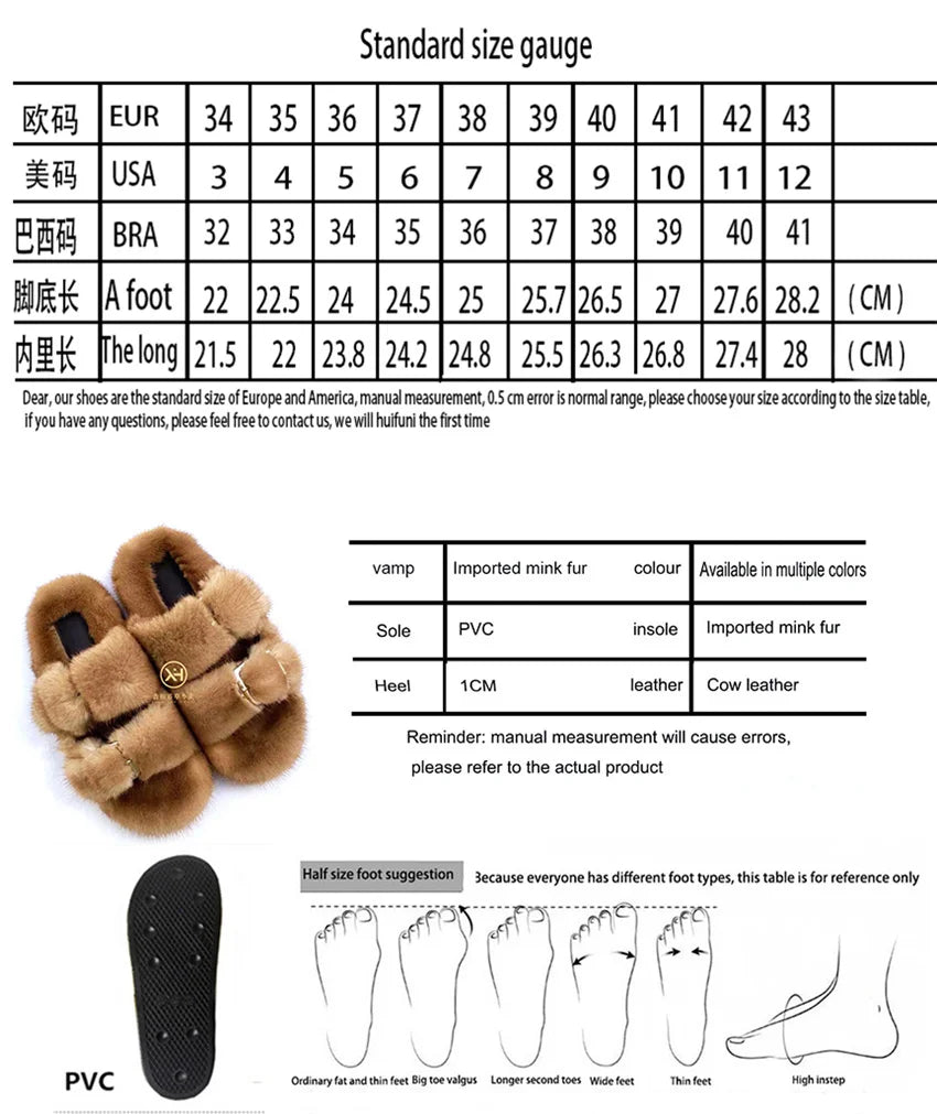 Slippers Ladies Summer Fluffy Mink Fur Slippers 100% Mink Fur Slippers Ladies Sandals 2021 Home Slippers Girls Outdoor Slippers