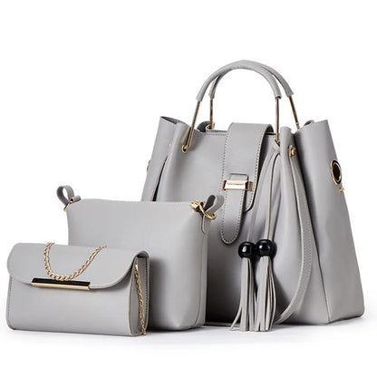 Fashion Women Bucket Handbag Large Capacity PU Leather Shoulder Bag Female  Wild 3 Pcs Set Retro Tote Tassel Messenger Bags 2026