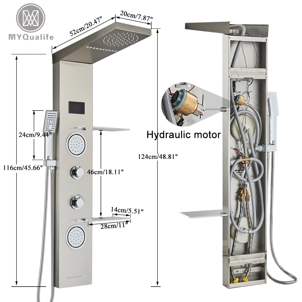 LED Light Shower Panel Waterfall Rain Digital Display Shower Faucet Set SPA Massage Jet Bathroom Column Mixer Tap Tower System