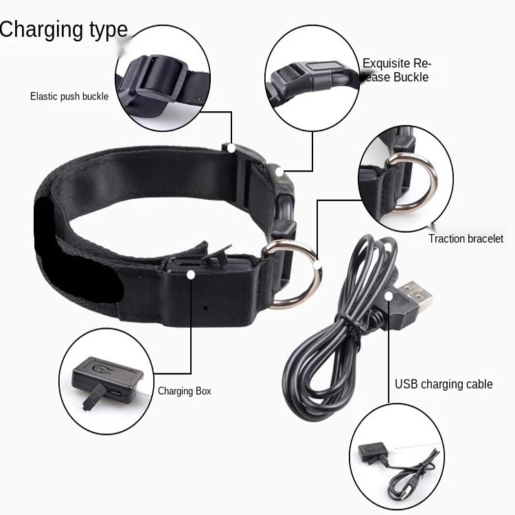 USB Rechargeable Pet Dog LED Glowing Collar Luminous Flashing Necklace Outdoor Walking Night Safety Supplies