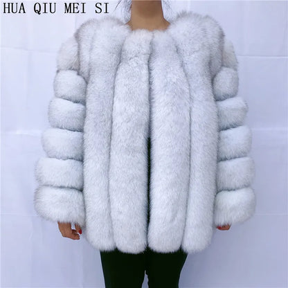 HUAQIUMEISI Real Fox Fur Coat Women's Autumn and Winter Vertical Bar Natural Fox Jacket New Fashion Silver Fox Fur Coat
