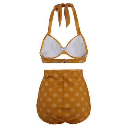 Pleated Bikini Red Top Navy Blue With White Dots Bottom Women Classic High Waist Halter Bikini Sets Plus Size Two-piece Swimwear