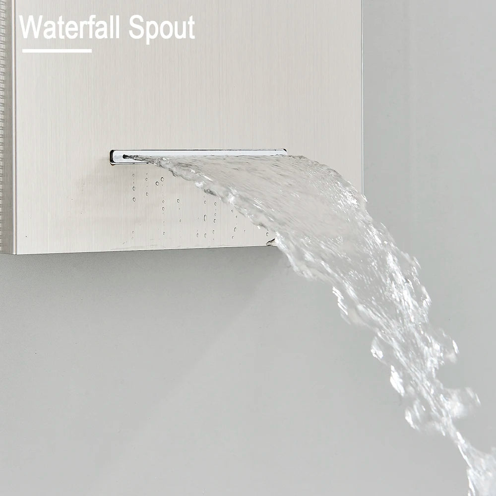 LED Light Shower Panel Waterfall Rain Digital Display Shower Faucet Set SPA Massage Jet Bathroom Column Mixer Tap Tower System
