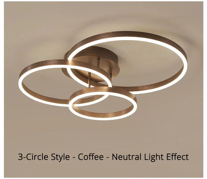 Nordic Creative Round Circle Chandeliers For Bedroom Living Room Restaurant Lighting Golden Coffee Lustre Ring Ceiling Lights