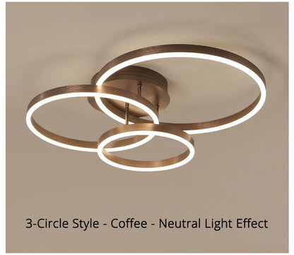 Nordic Creative Round Circle Chandeliers For Bedroom Living Room Restaurant Lighting Golden Coffee Lustre Ring Ceiling Lights