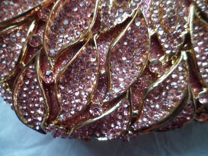 Gold Metal Leaves White Crystals Evening Clutch Bags Luxury Women Wedding Party Purse Ball Handbags Rhinestone Mini Minaudiere