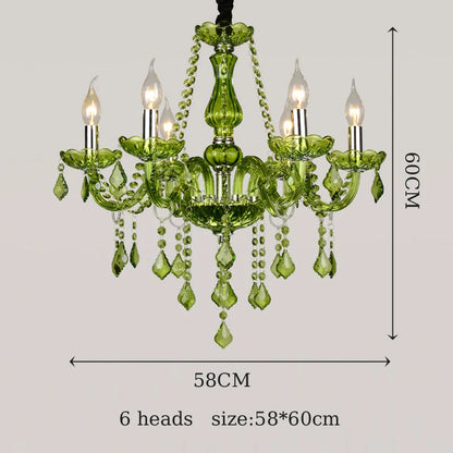 Luxury Green Crystal Chandelier Wedding Parlor Bedroom Villa Hanging Lamp Hotel Restaurant Cafe Bar E14 Candle Pendant Lights