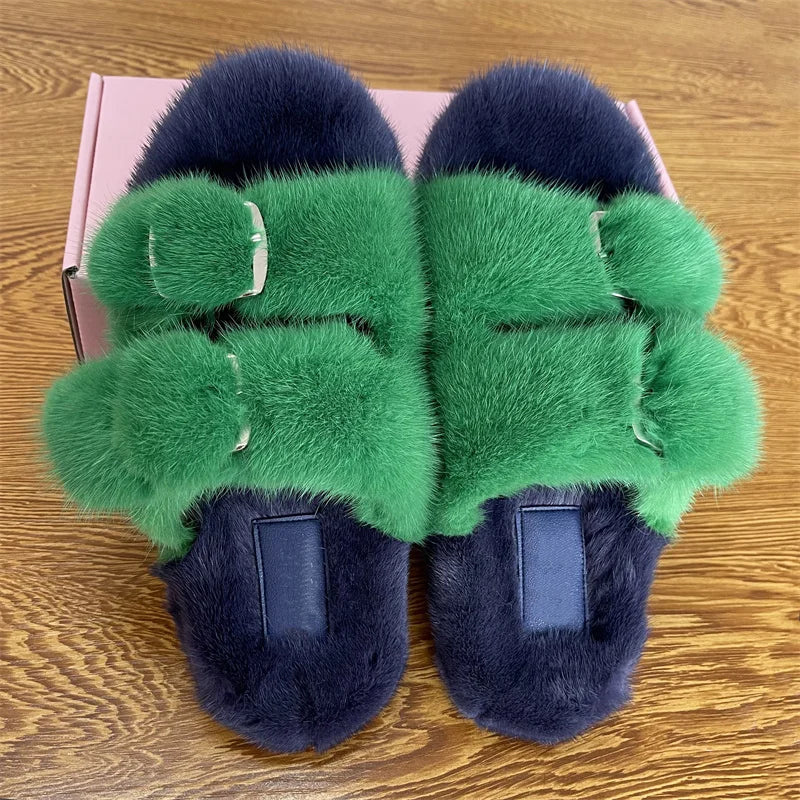 Luxury Designer Slipper Women 2025 Winter European Fashion Women's Shoes Ladies Slippers 100% Mink Slippers Shoes for Woman