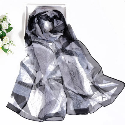 Women Foulard Chiffon Georgette Bandana Scarf Tree Leaf Print Long Shawl Summer Wrap Lady Elegant Thin breathable