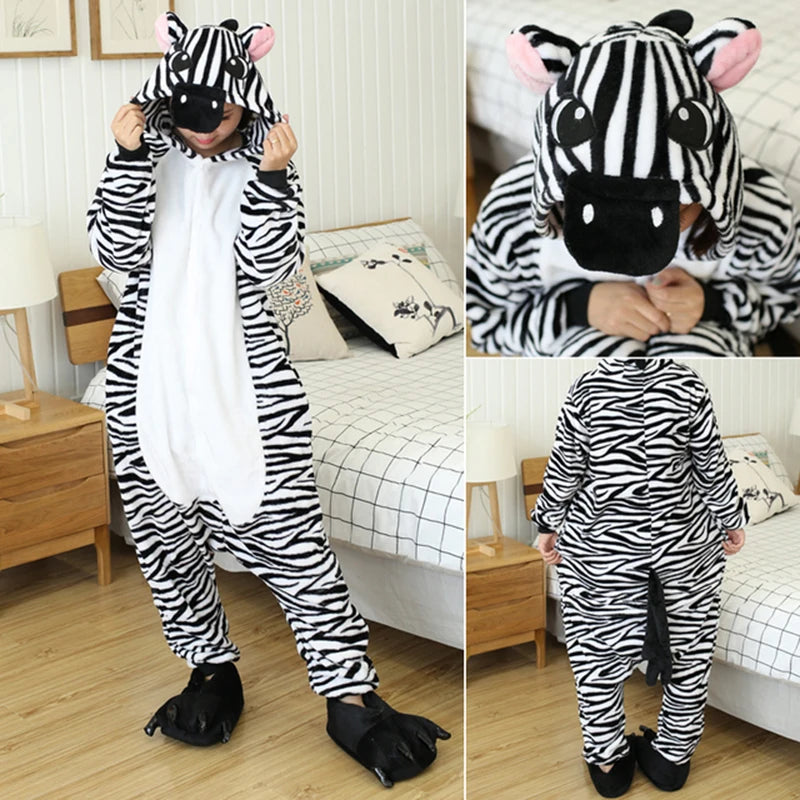 Adults and Children's Kigurumi Animal Onesies Unicorn Bear Pajamas Cartoon Frog Panda Women Men Warm Flannel Hooded Sleepwear