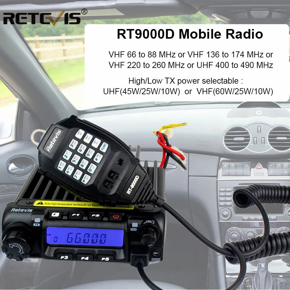 Retevis RT-9000D Mobile Car Radio Station Transceiver VHF UHF 200CH Scrambler Walkie Talkie VOX CTCSS/DCS for Bus Truck Lorry