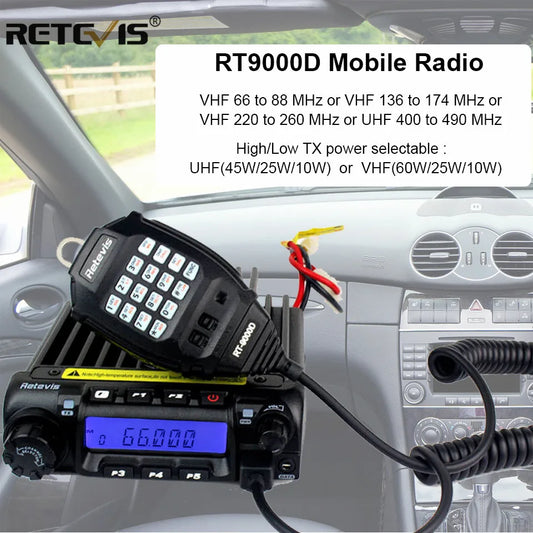 Retevis RT-9000D Mobile Car Radio Station Transceiver VHF UHF 200CH Scrambler Walkie Talkie VOX CTCSS/DCS for Bus Truck Lorry