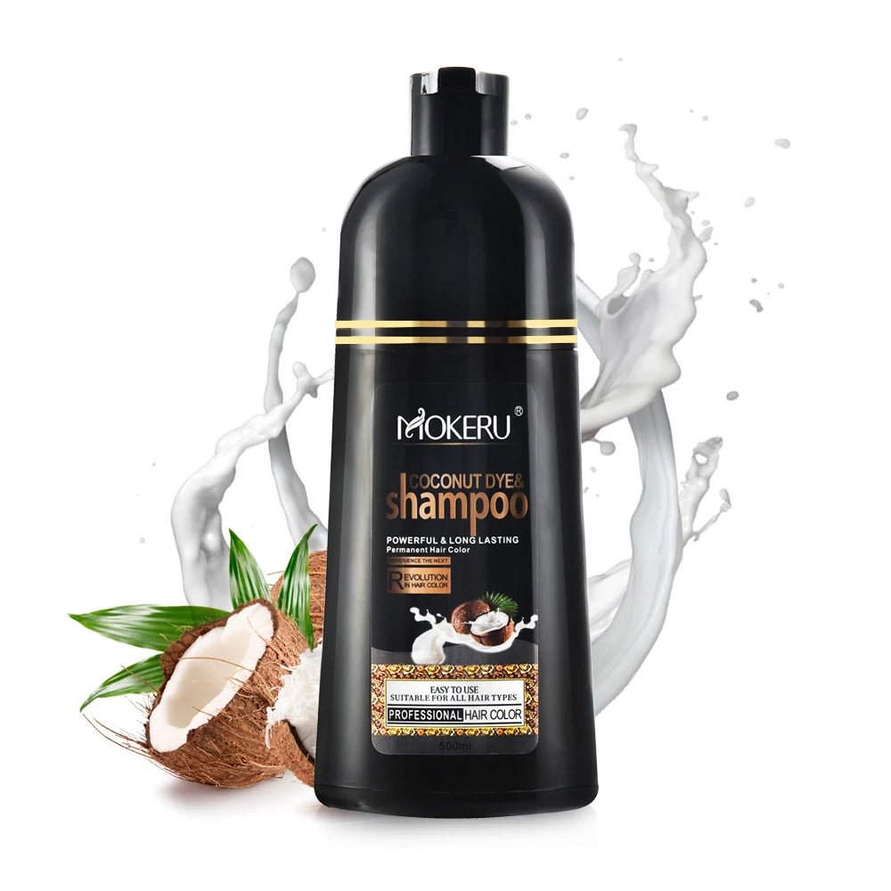 500ml Coconut Dye Shampoo Oil Essence Hair Color Shampoo Instant Hair Dye Shampoo Covering Gray Hair Permanent Moisturizing Hair