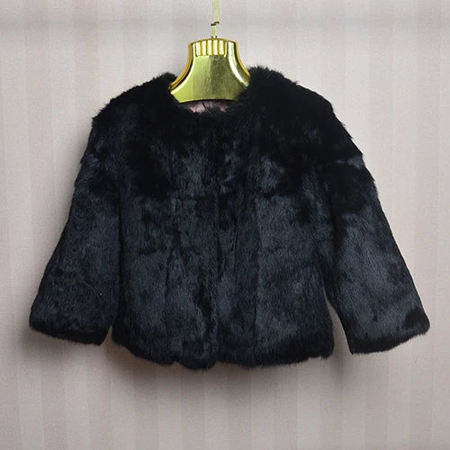 Genuine Full Pelt Fur Jacket Women's Design Rabbit Fur Coat Natural Wholeskin Fur Coat O-Neck Fashion Slim Thin Rabbit Fur Coat